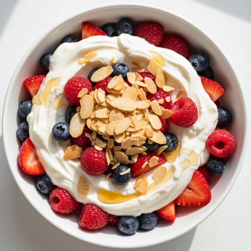 Greek Yogurt Protein Parfait with Mixed Berries and Almonds