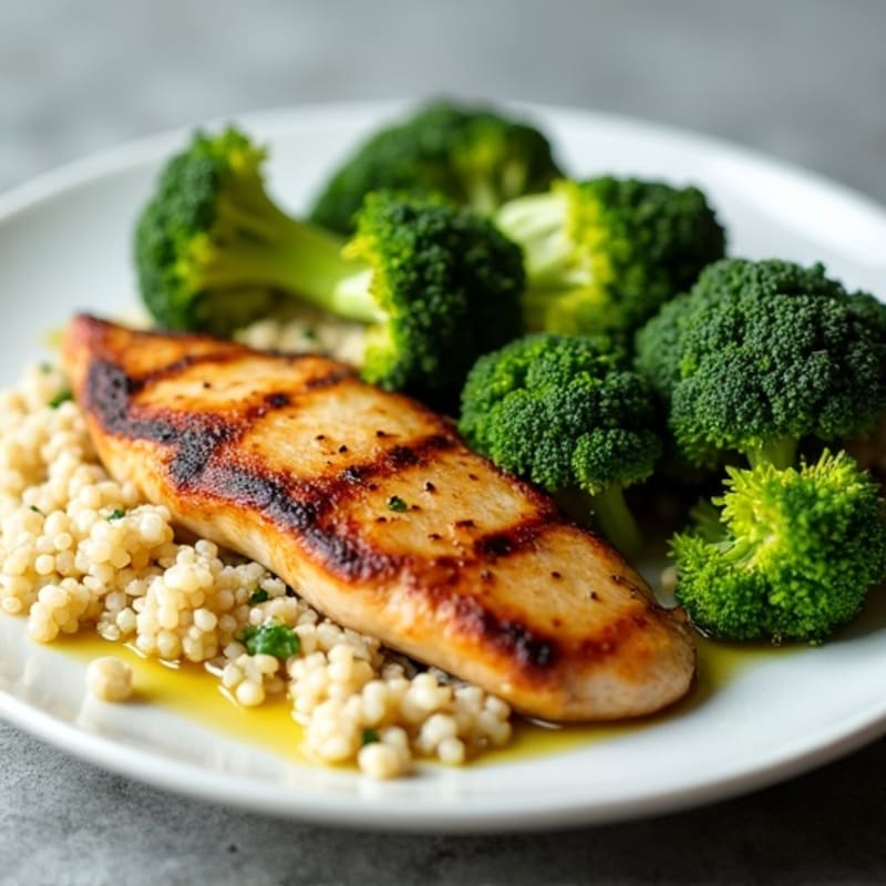 Grilled Chicken Breast with Quinoa and Roasted Broccoli