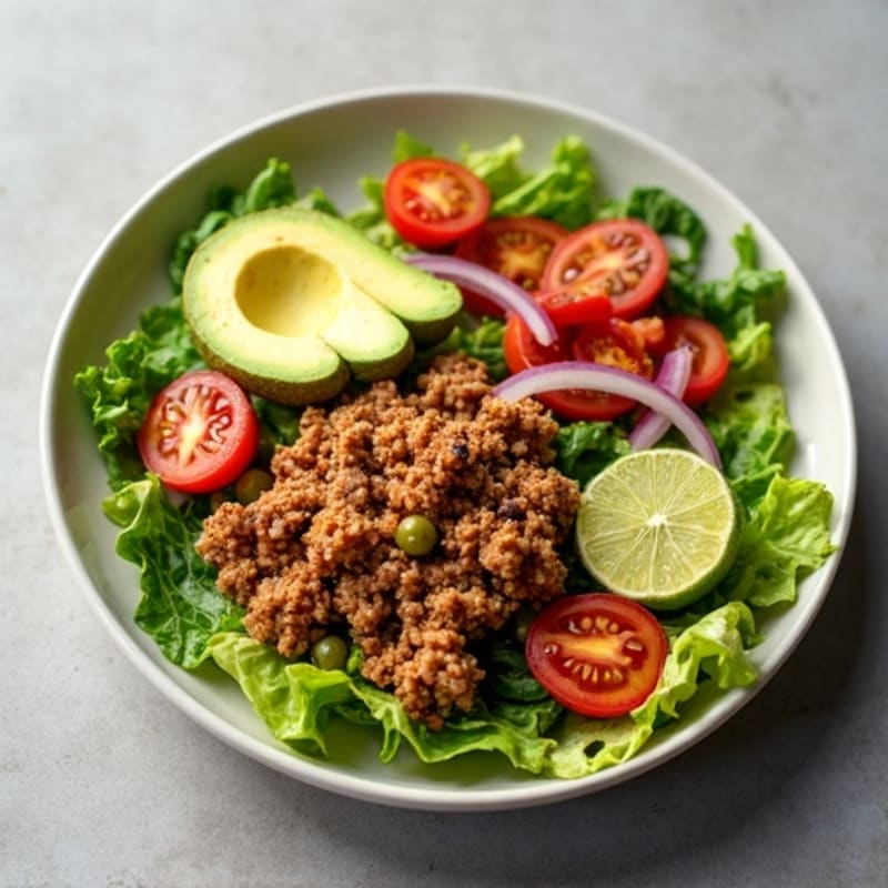 Spiced Ground Turkey Salad with Crisp Romaine and Creamy Avocado Dressing