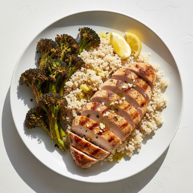 Grilled Turkey Breast with Quinoa and Roasted Broccoli
