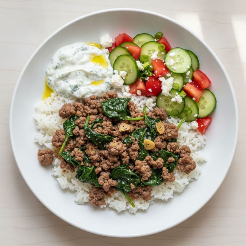 Ground Beef and Spinach Rice Bowl