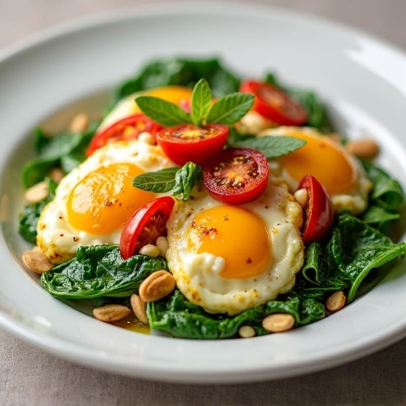 Egg White Spinach Scramble with Cottage Cheese and Cherry Tomatoes
