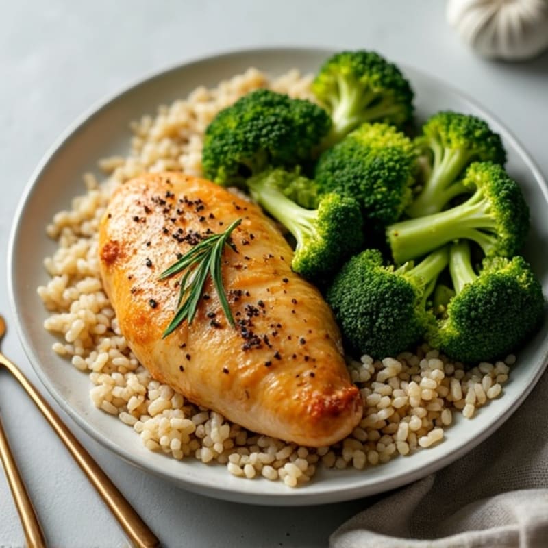 Herb-Roasted Chicken with Garlic Broccoli Rice