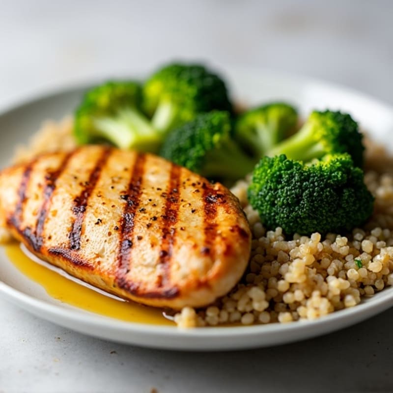 Grilled Chicken Breast with Quinoa and Steamed Broccoli