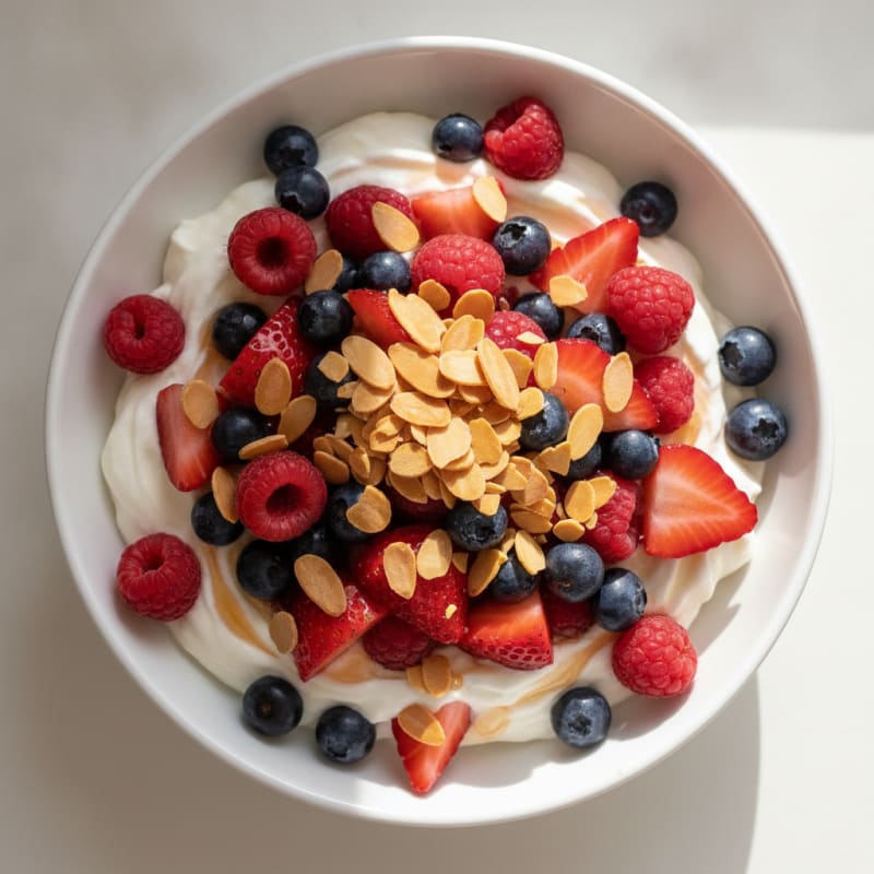 Silky Protein Yogurt with Mixed Berries and Almonds