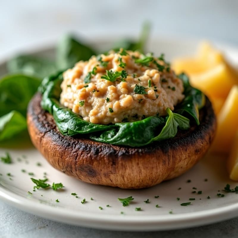 Portobello Mushrooms Stuffed with Herbed Ground Turkey and Spinach