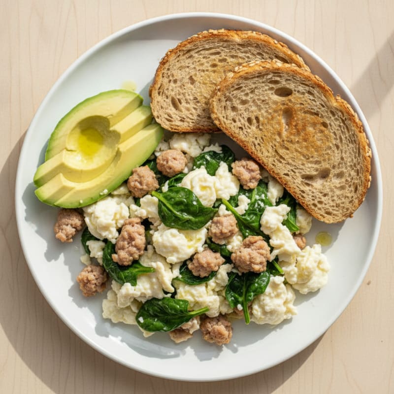 Egg White and Turkey Sausage Scramble with Spinach