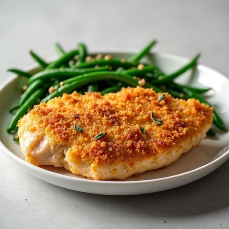 Crispy Oven-Baked Buttermilk Chicken with Roasted Green Beans