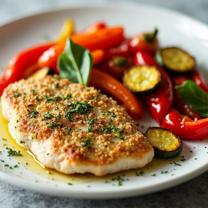 Herb-Crusted Pan Seared Chicken with Roasted Vegetables