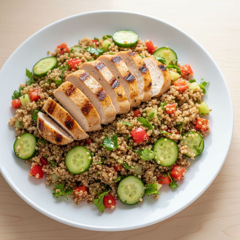 Grilled Chicken and Quinoa Salad with Crunchy Vegetables