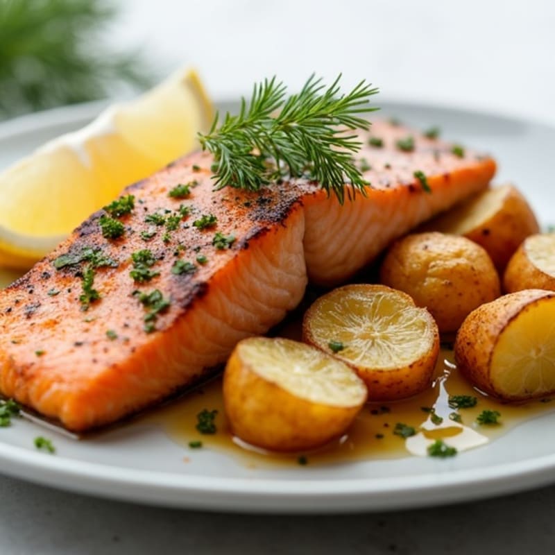 Lemon-Herb Roasted Salmon with Crispy Russet Potatoes