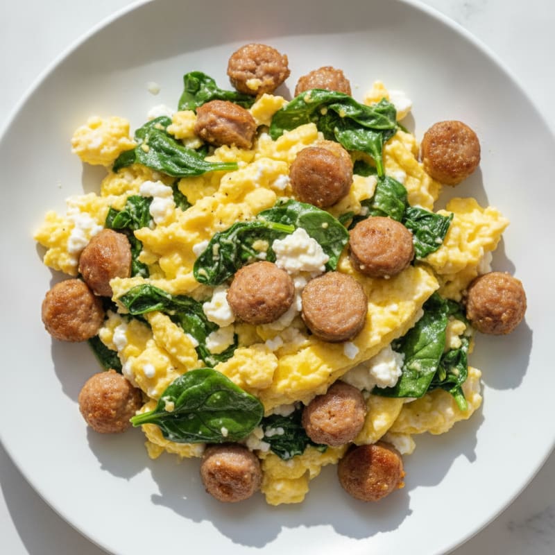 Cottage Cheese Scramble with Spinach and Turkey Sausage