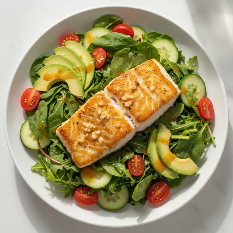 Citrus-Garlic Seared Fish with Mixed Greens Salad