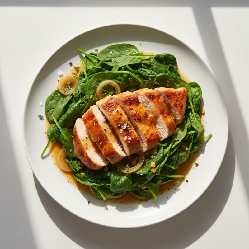 Tender Braised Chicken with Steamed Green Spinach