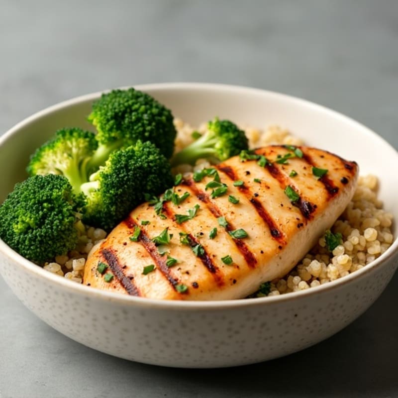 Grilled Chicken Breast with Steamed Broccoli and Quinoa