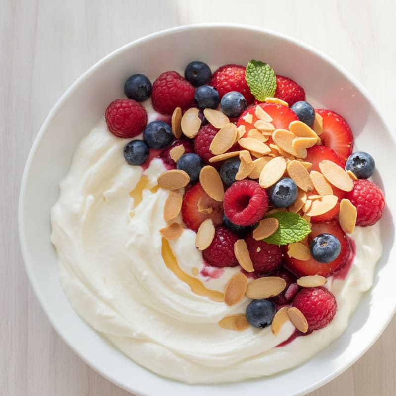Greek Yogurt Protein Parfait with Mixed Berries and Almonds