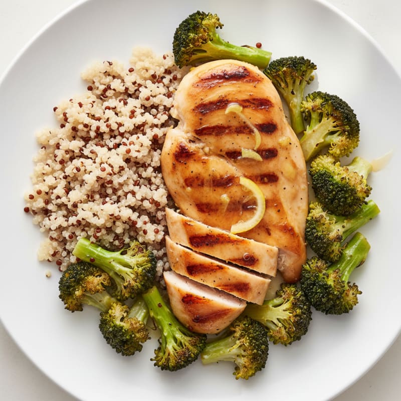 Grilled Chicken Breast with Quinoa and Roasted Broccoli