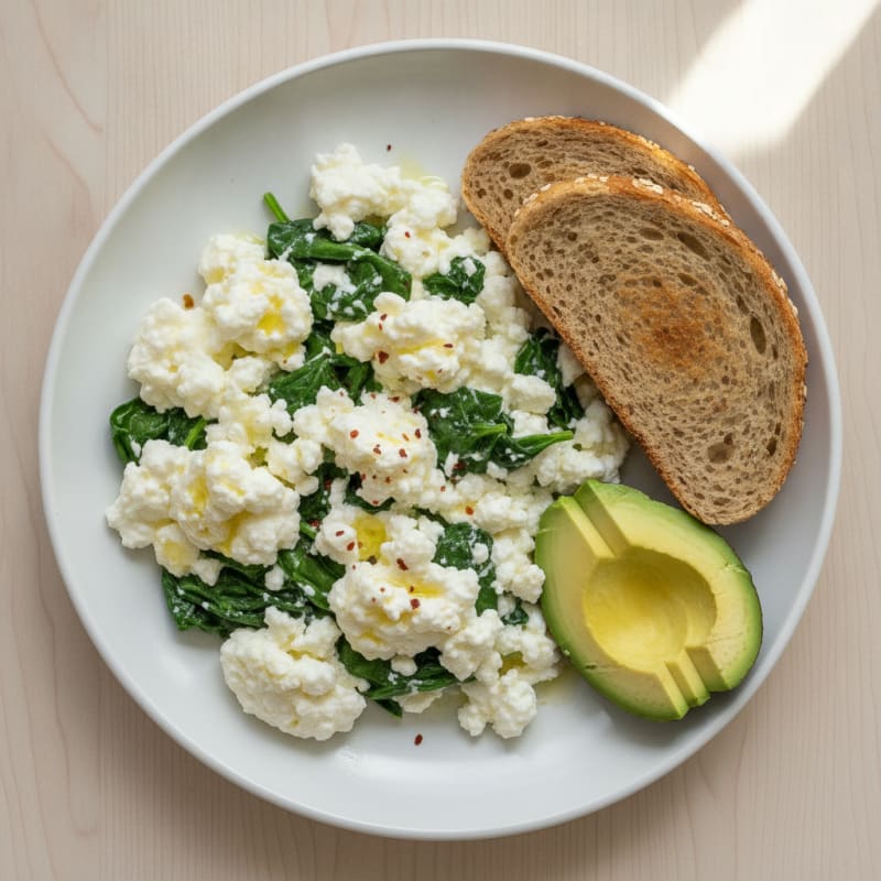 Egg White and Spinach Scramble with Cottage Cheese