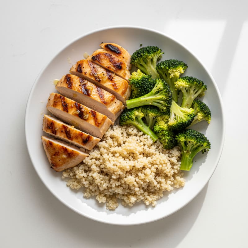 Grilled Chicken Breast with Steamed Broccoli and Quinoa