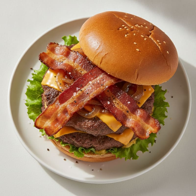 Double Bacon Cheeseburger with Caramelized Onions