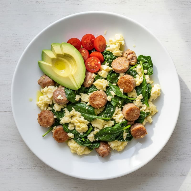 Egg White Scramble with Turkey Sausage and Spinach