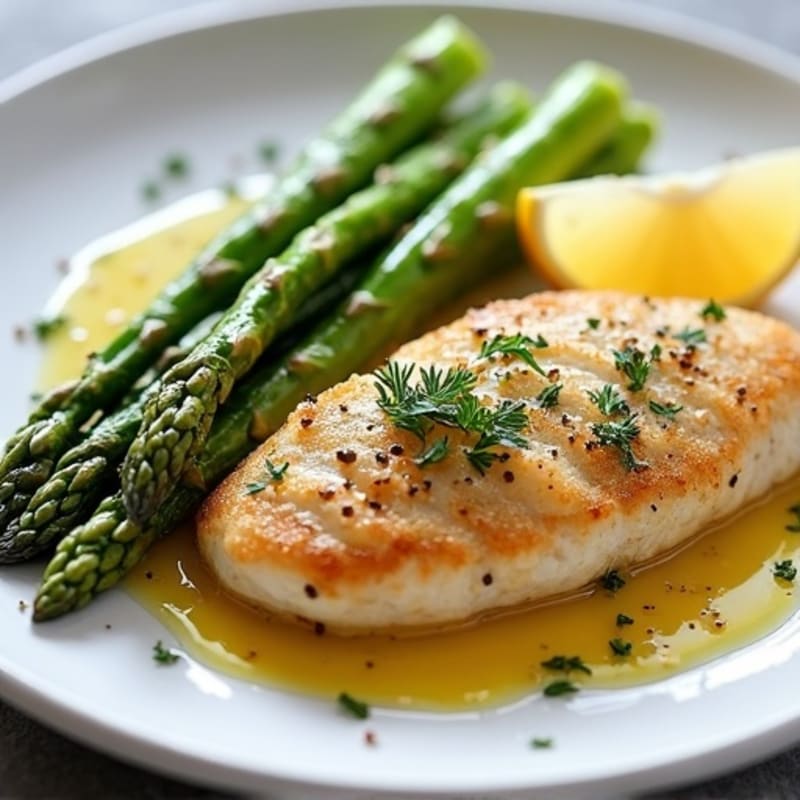Lemon Garlic Pan-Seared Chicken with Roasted Asparagus