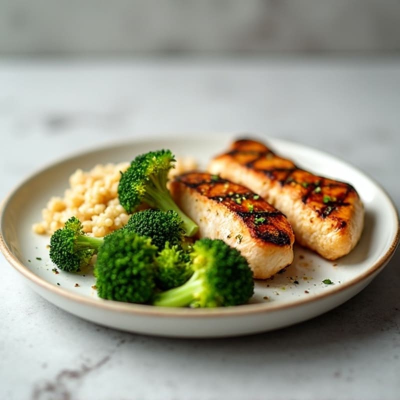Grilled Chicken Breast with Quinoa and Steamed Broccoli