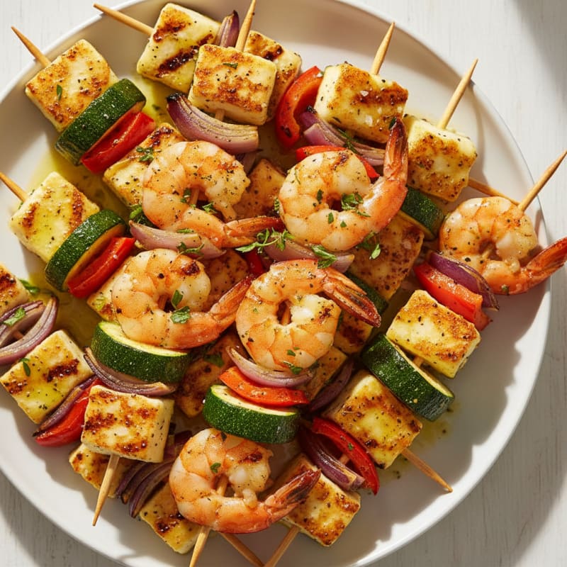 Zesty Grilled Halloumi and Vegetable Skewers
