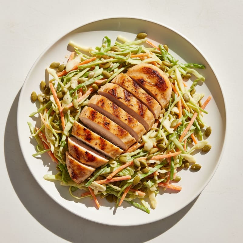 Grilled Chicken Breast with Crunchy Shredded Cabbage Slaw