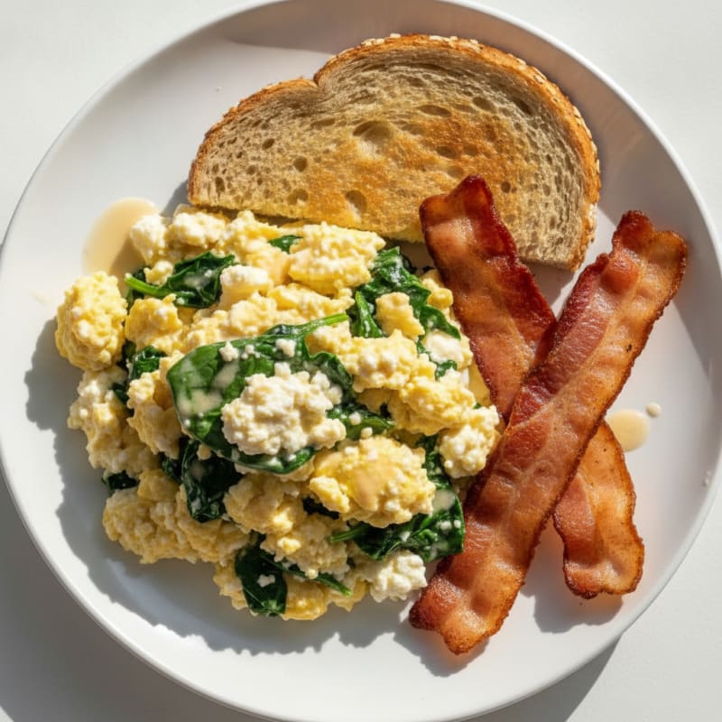 Cottage Cheese Scramble with Spinach and Turkey Bacon