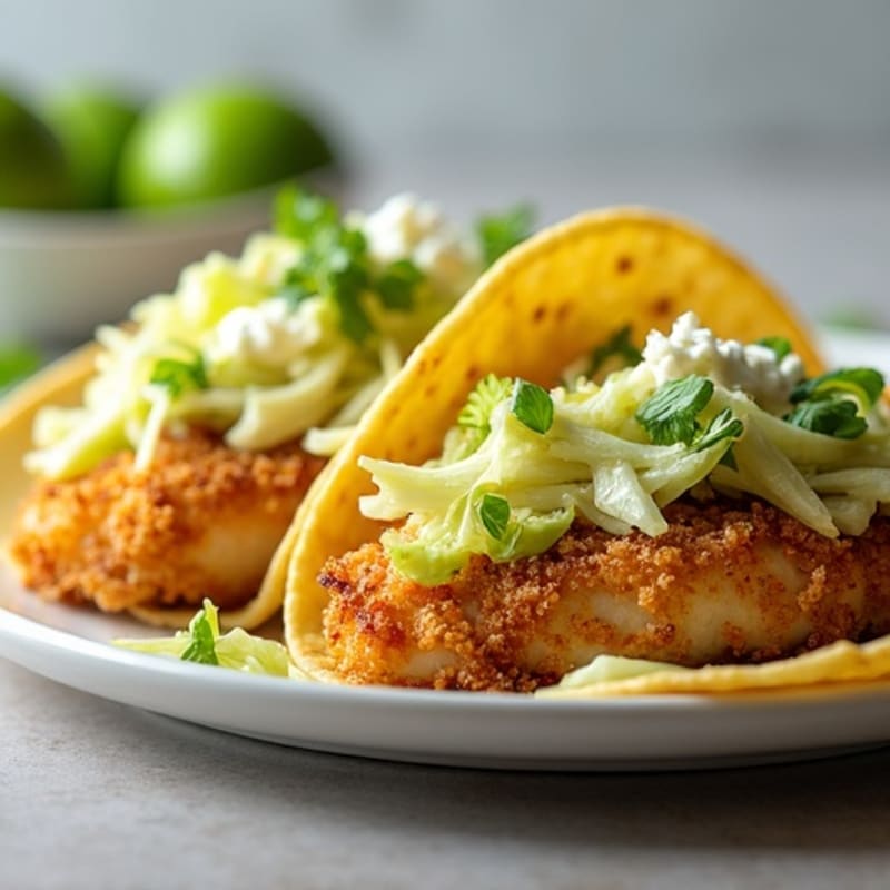 Crispy Baked Cod Fish Tacos with Lime Slaw