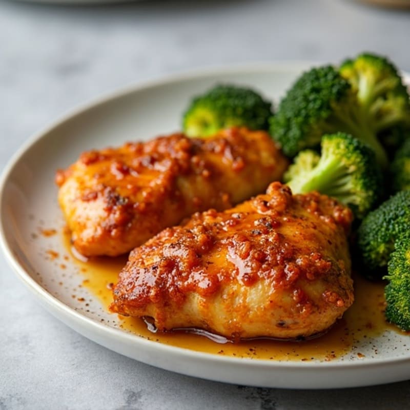 Crispy Baked Chicken with Sweet and Spicy Glaze and Roasted Broccoli
