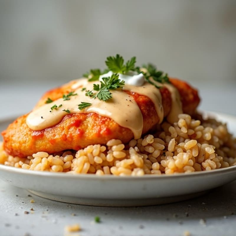 Creamy Slow Cooker Buffalo Chicken with Brown Rice