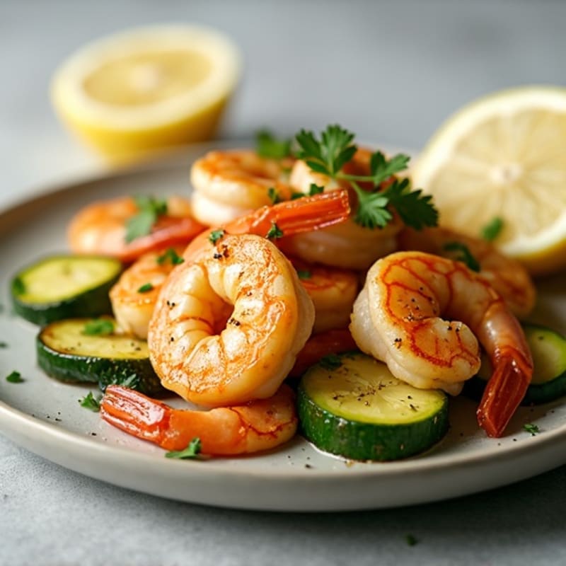 Garlic-Lemon Pan Seared Shrimp with Herb Zucchini