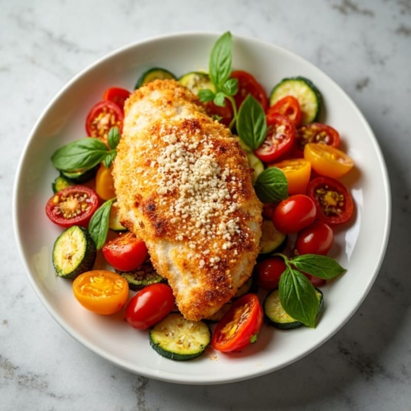 Healthy Crispy Chicken Parmesan with Roasted Vegetables