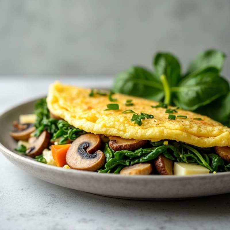 Fluffy Herb Omelet with Sautéed Mushrooms and Spinach
