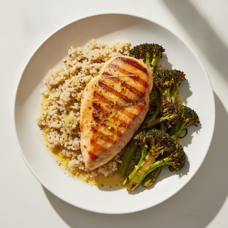Grilled Chicken Breast with Quinoa and Roasted Broccoli