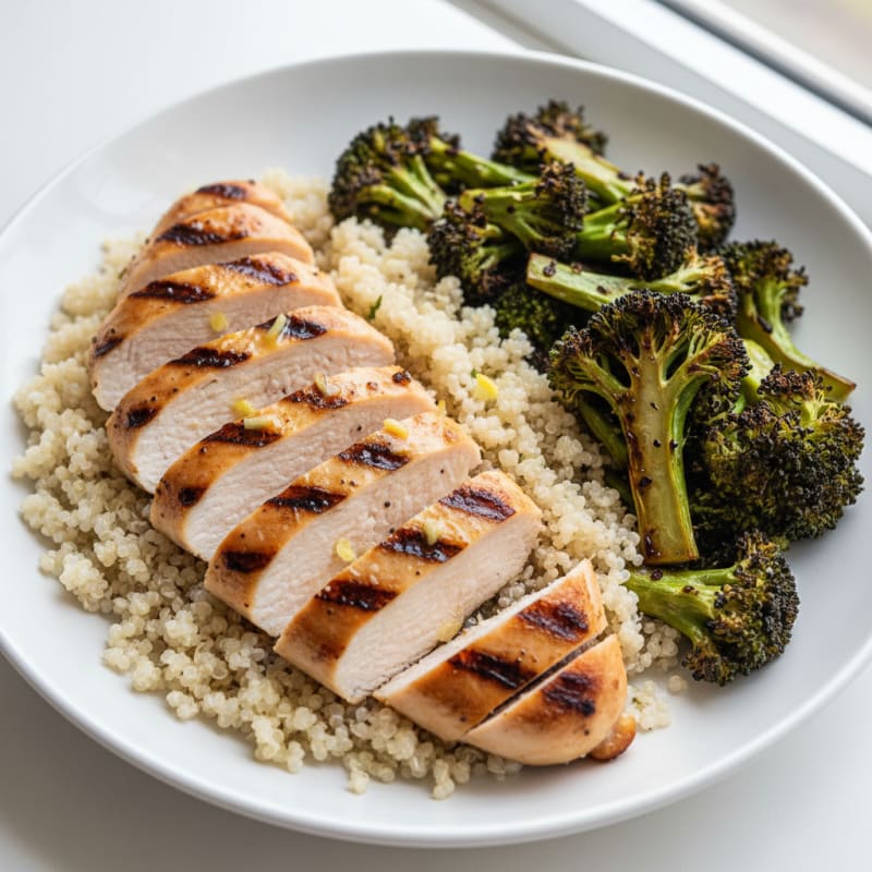 Grilled Chicken Breast with Quinoa and Roasted Broccoli