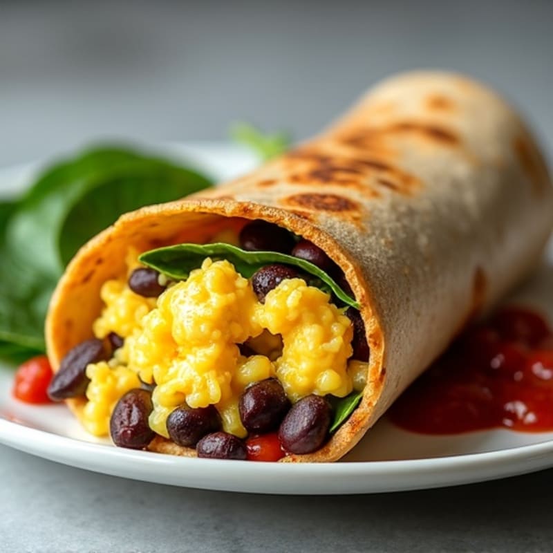 High-Protein Scrambled Egg and Black Bean Whole Wheat Burrito