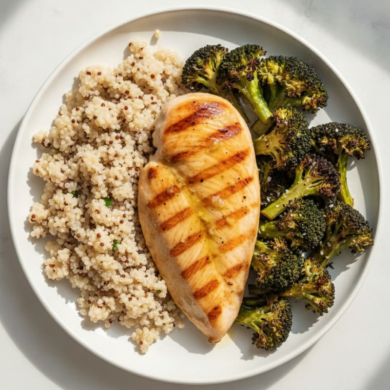 Grilled Lemon Garlic Chicken Breast with Quinoa and Roasted Broccoli