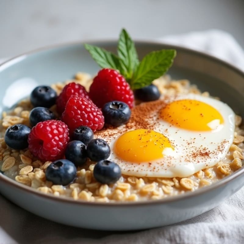 Egg White Oatmeal with Blueberries and Raspberries