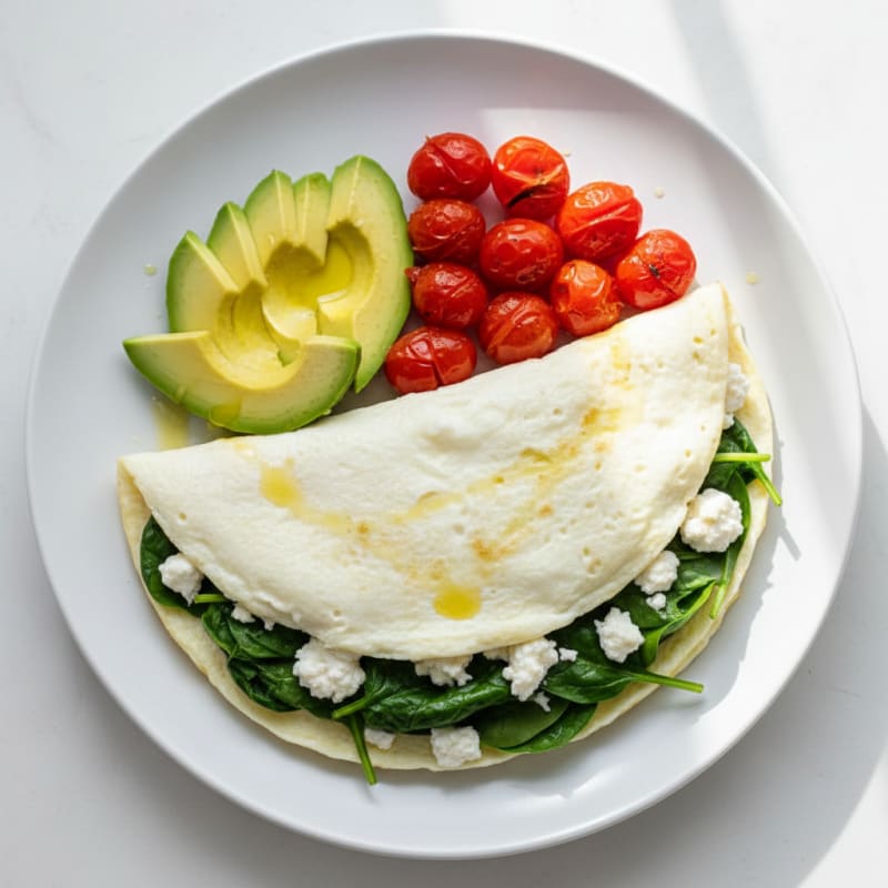 Egg White Spinach Omelette with Cottage Cheese and Cherry Tomatoes