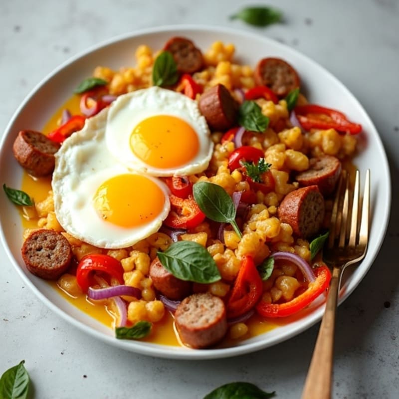 Sheet Pan Turkey Sausage and Bell Pepper Scramble