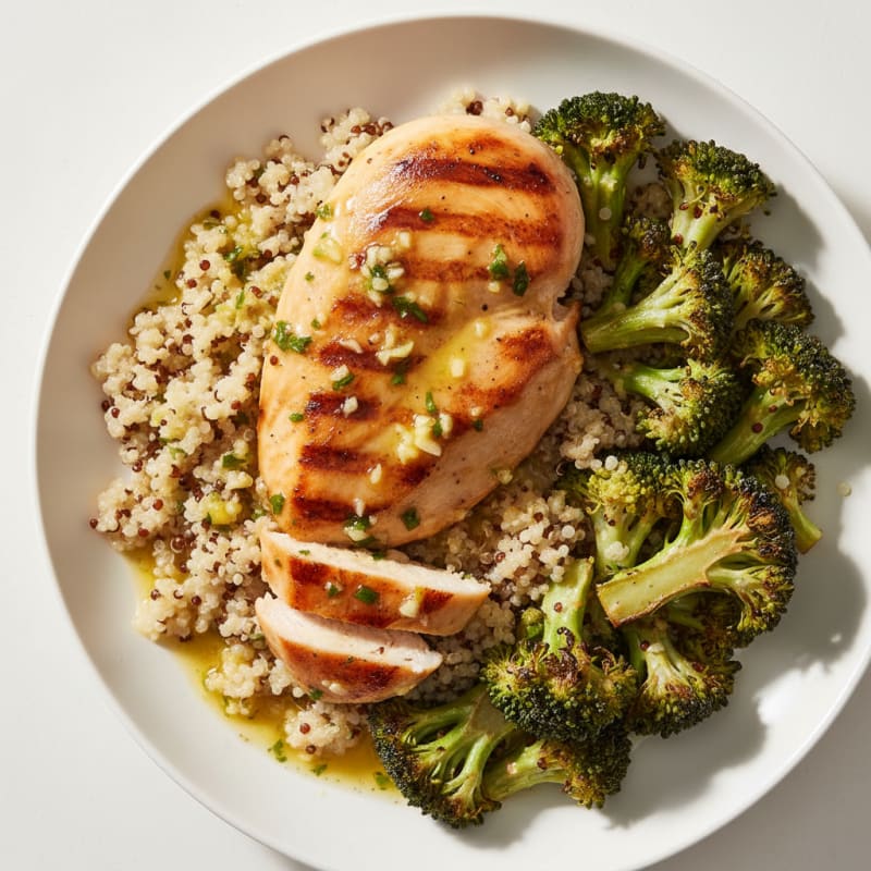 Grilled Chicken Breast with Quinoa and Roasted Broccoli
