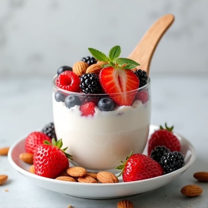 Greek Yogurt Protein Parfait with Mixed Berries and Almonds