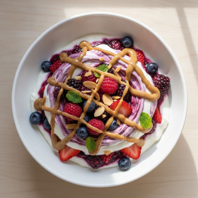 Greek Yogurt Protein Parfait with Mixed Berries and Almond Butter