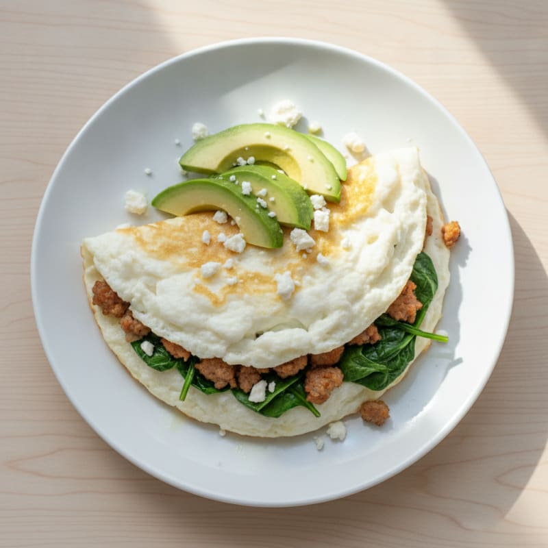 Egg White Spinach Omelette with Turkey Sausage