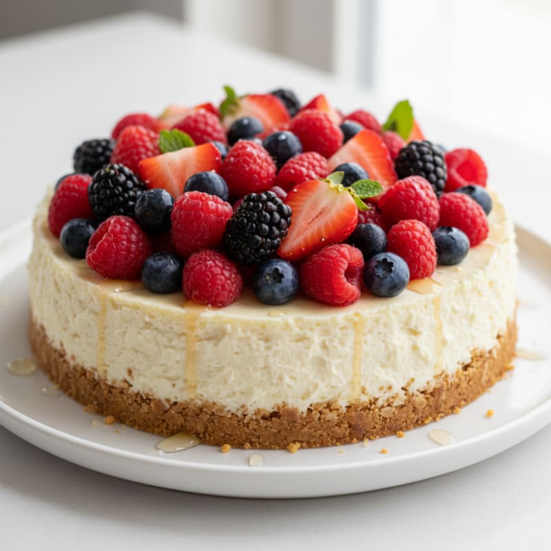 Creamy Greek Yogurt Protein Cheesecake with Mixed Berries