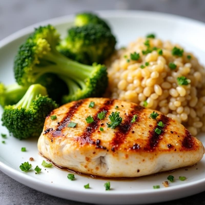 Grilled Chicken Breast with Quinoa and Roasted Broccoli