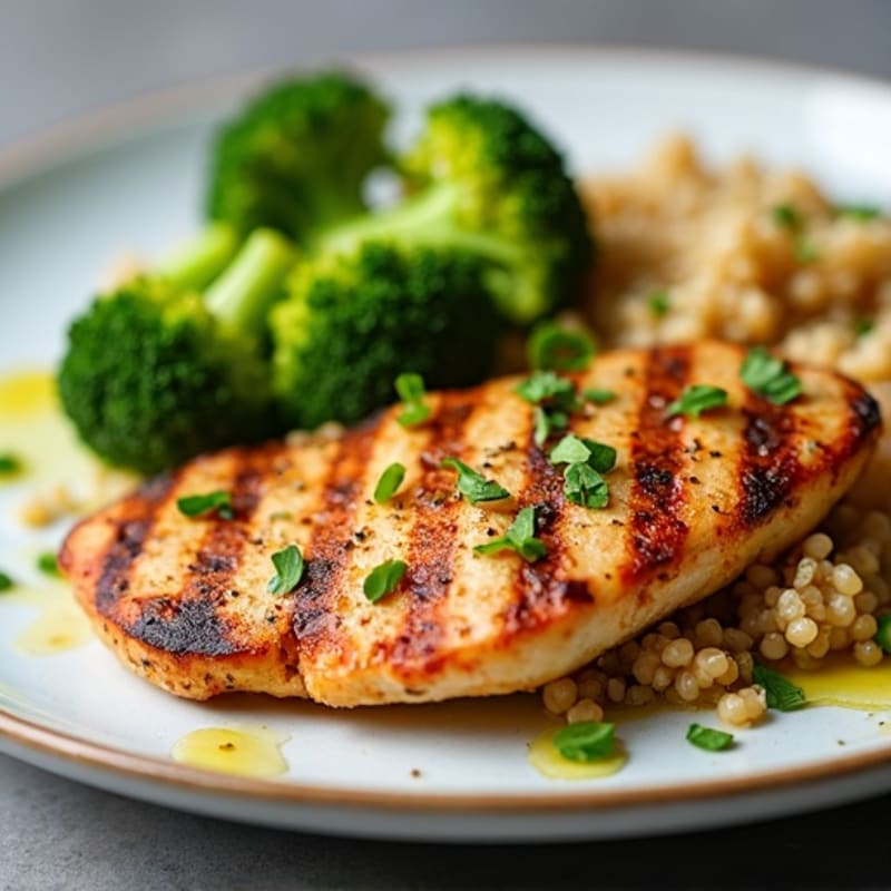 Grilled Chicken Breast with Roasted Broccoli and Quinoa